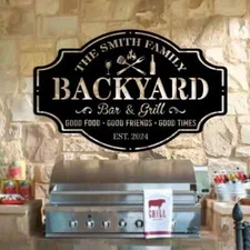 Personalized Backyard Sign Custom Bar & Grill Sign Metal Sign Bar Signs