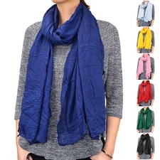 72" Long Solid Color Light Weight Thin Wrinkled Scarf Shawl Wrap Classic Fashion