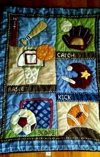 Just Born Hit Catch Basket Kick Score Sports Theme Crib Quilt, 30"x40" 1X1477