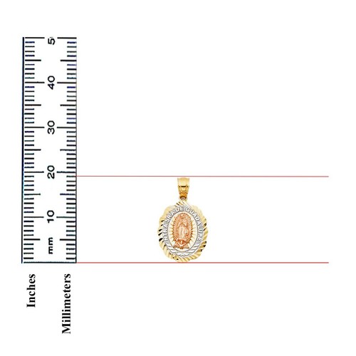 14K Tri Color Religious Guadalupe Pendant For Necklace or Chain - Picture 3 of 4