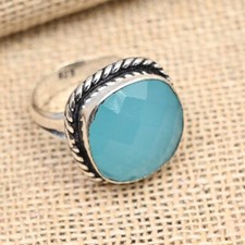 Blue Chalcedony Gemstone Handmade 925 Sterling Silver Ring Jewelry