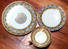 VTG Mitterteich Bavaria Cup Saucer Cookie plate set Gold white Deco breakfast