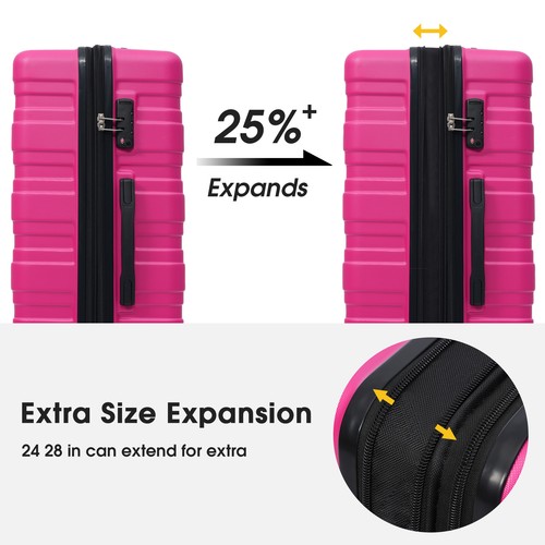 3Pcs Luggage Suitcase Set Hardshell Expandable TSA Lock Spinner 20" 24" 28" Pink - Picture 2 of 5