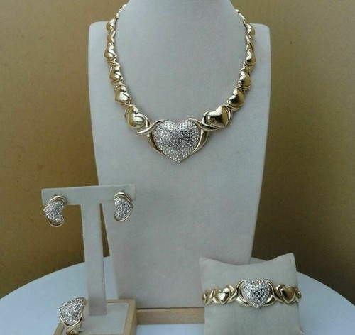 Hugs and Kisses XH 3 CZ Heart Real 14k Gold Necklace with Bracelet Set - Picture 7 of 34