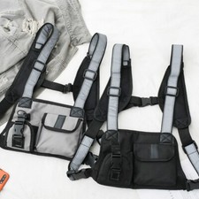 Women Men Cargo Bag Backpack Shoulder Multi Pocket Reflective Japanese Vest