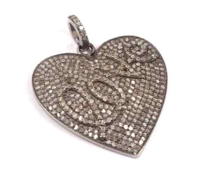 Heart Design Love Pendant,Pave Diamond Pendant,925 Sterling Silver 38x30mm,Gift