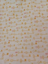 1 Yd DEAR STELLA Rae Ritchie Keys, White/Gold/Pink, SRB833, for Quilting, Sewing