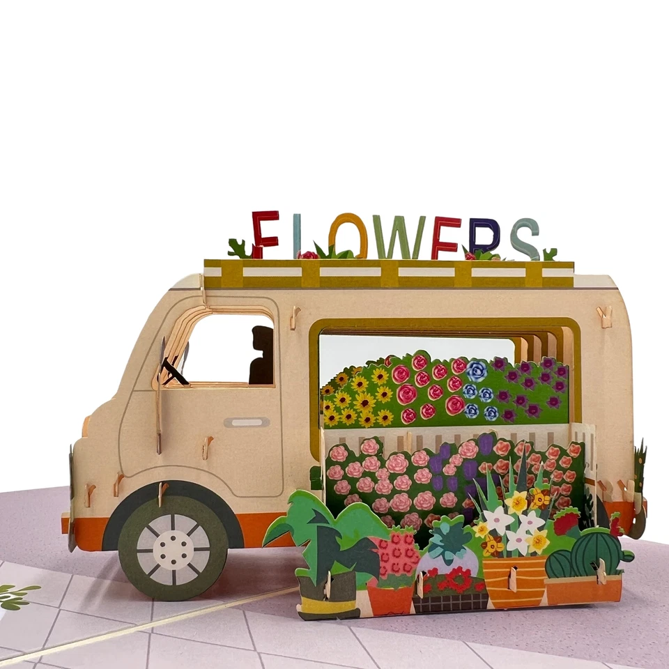 Pop Up Greeting Card Blooming Flower Van Adventure Flower Vehicle Card Floral ca - Image 3 of 4