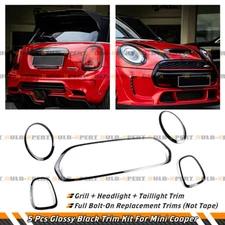 FOR 14-21 MINI COOPER F55 F56 F57 GLOSS BLACK GRILL + HEADLIGHT+ TAILLIGHT TRIM 