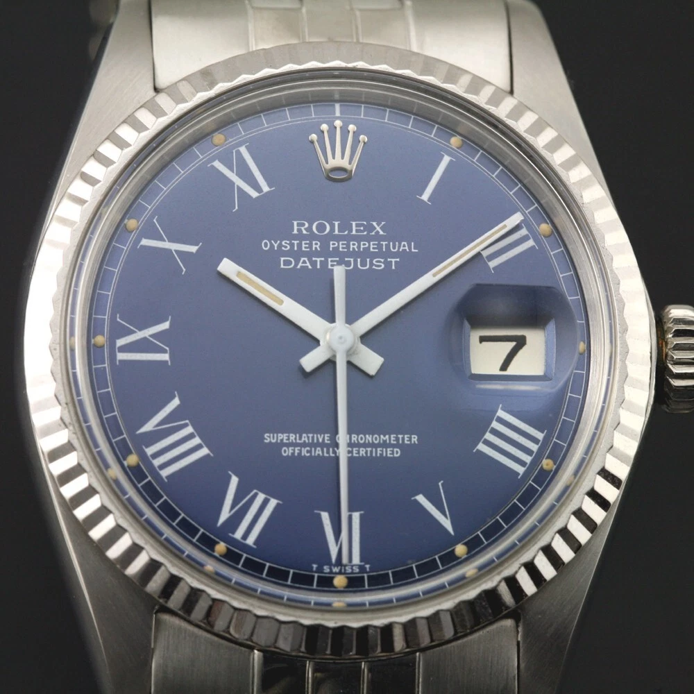 ROLEX MENS DATEJUST 1601 WHITE GOLD& STAINLESS STEEL BLUE ROMAN DIAL  WATCH
