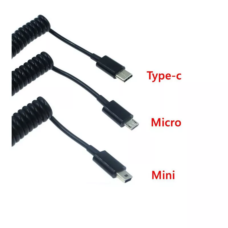 Micro USB Type C Mini Charger Retractable Spring Data Cable for Car Phone  Camera