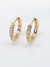 Bezel CZ All Around Huggie Hoop Earrings Sterling Silver 925 Women 14mm/11mmx1.8