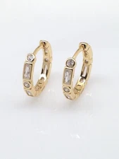 Bezel CZ All Around Huggie Hoop Earrings Sterling Silver 925 Women 14mm/11mmx1.8