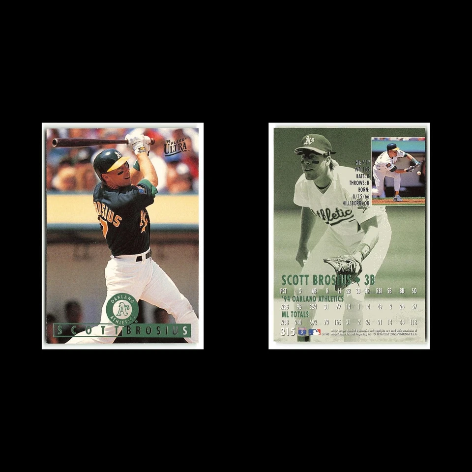Tarjeta de béisbol Scott Brosius #315 1995 Fleer Ultra Oakland Athletics MLB casi nueva Foto 3 de 3