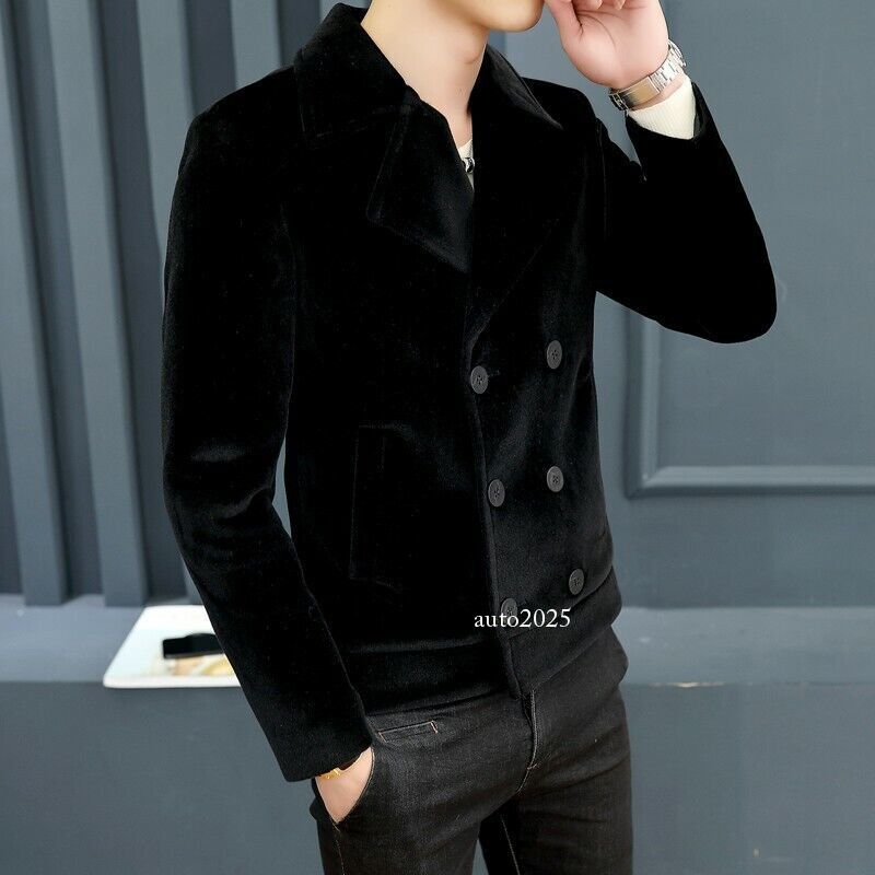 ブルゾン Plain Short Peacoat With Double-Breasted Design Mens Peacoat Wool Light Grey double breasted Style Coat