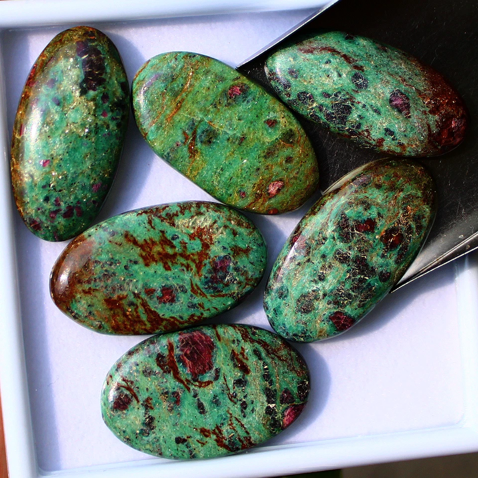 6 Pcs Natural Ruby Fuchsite Untreated 38mm-40.7mm Oval Cabochon Loose Gemstones - Image 4 of 4