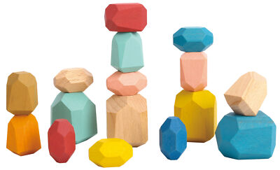 TOOKYLAND Wooden Stacking Stones Toy - 16pcs - Balancing Blocks Set, 3 Years +