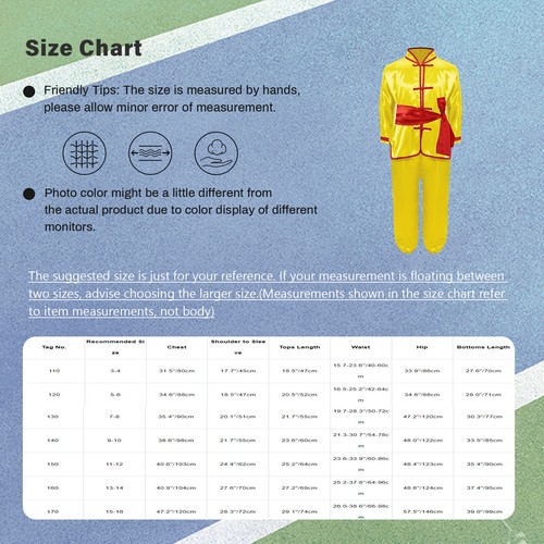 Boys Girls Kung Fu Suit Unisex Set Comfortable Outfit Long Sleeve Tops Tai Chi - Picture 22 of 64