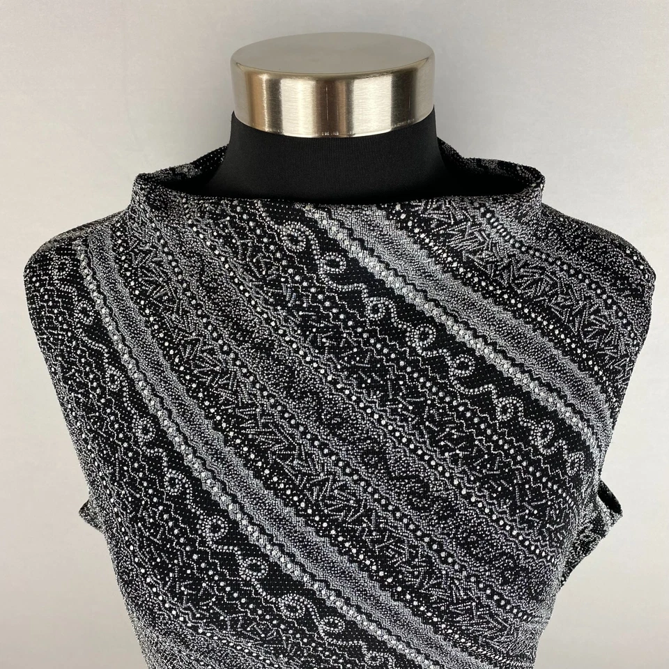 JKLA California Womens L Mock Neck Black White Silver Metallic Tank Top AU - Image 4 of 4