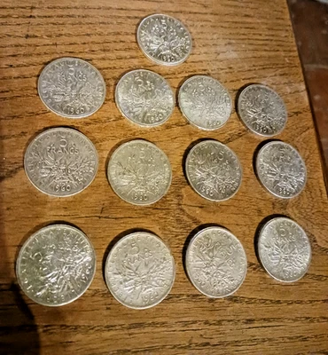 Lot 13 pièces de 5 frs semeuse ARGENT , année 1960 - Photo 1/3