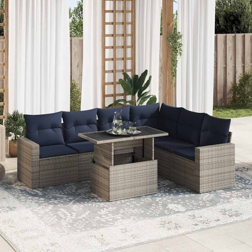 Vidaxl 7-tlg. Garten-sofagarnitur Mit Kissen Schwarz Poly Rattan vidaXL - Bild 5 von 41