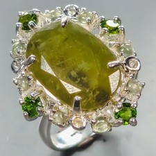 Handmade 12 ct Green Sapphire Ring 925 Sterling Silver Size 8.75 /R441894