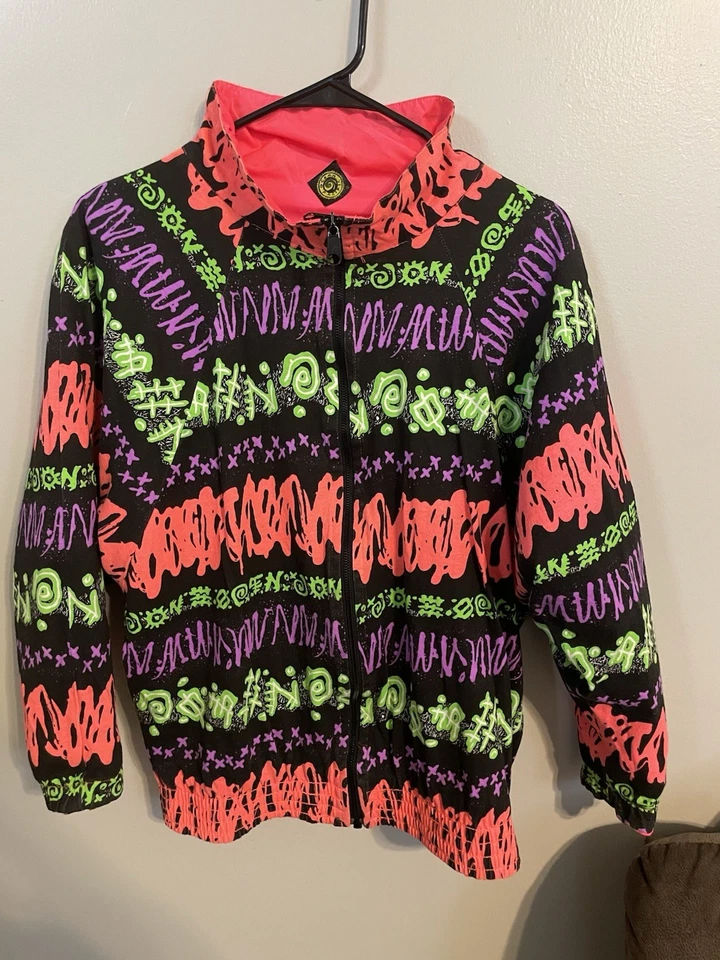 VTG 80’s Ocean Pacific OP Neon Windbreaker Reversible Full Zip Size Medium Rare - Image 3 of 4