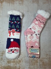Winterlace Women's Sherpa Socks Gripper Bottoms  Santa Sherpa Socks Lot of 2