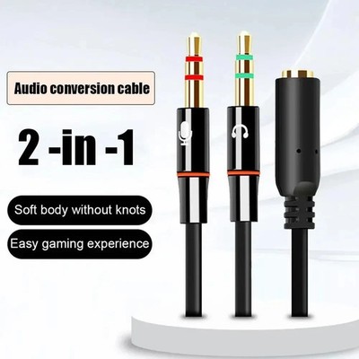 3.5mm Audio Jack to Headphone Microphone Splitter Converter Adaptor Mobile Tab