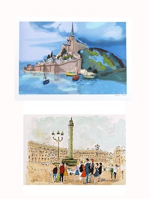 Georges Lambert Castle St. Michele & Huchet Two Signed Lithographs 21 x 29-1/2