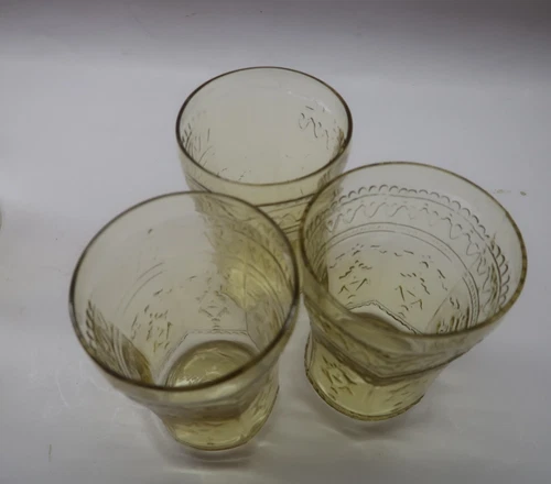 Federal Amber Patrician Spoke Depression Glass 3 Tumblers 4 1/4" & 4 3/8"