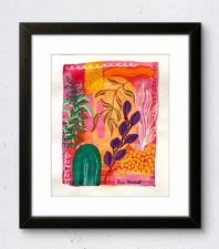 Original Abstract Floral Art 14x11 Paper Vibrant Modern Expressionist Painting