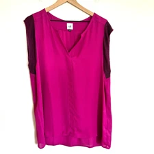 Cabi 5033 Shirt Womens L Fuschia Pink Campo Top Sleeveless Cap Sleeve Blouse