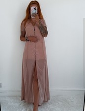 Ladies Boohoo Pink Maxi Dress V Neck Short Sleeved Button Down Size 6