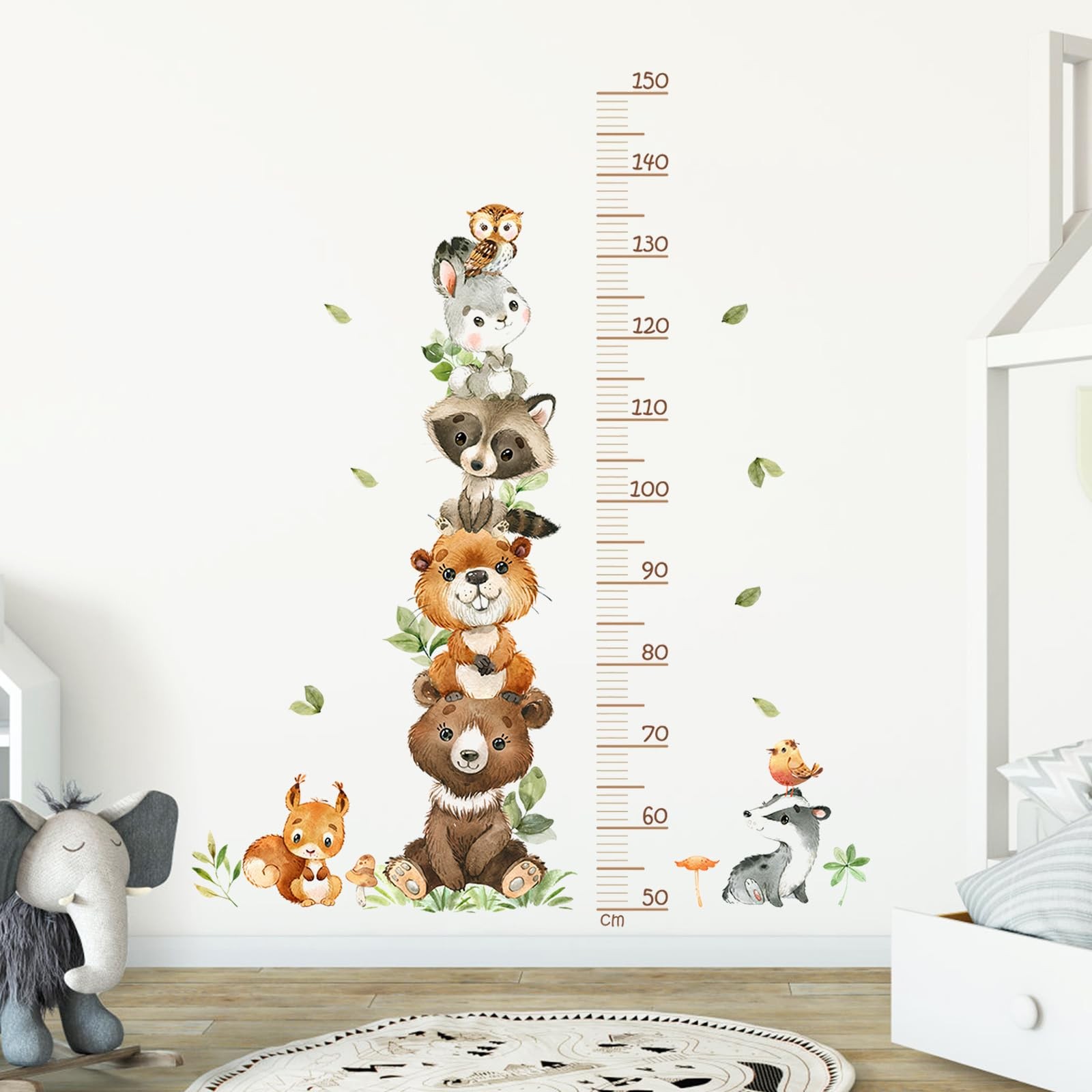 Toise Murale Enfant Animaux de la Forêt pour Décoration Chambre Bébé Pastel