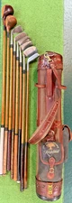Antique Hickory Wood Shaft Player Clubs & Vintage Belding Caddy Bag