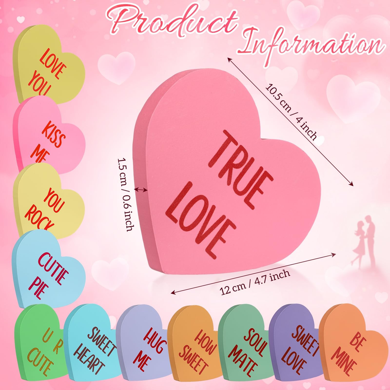 12 Pcs Valentines Day Wooden Conversation Hearts Decoration Valentine Table D... thumbnail 2