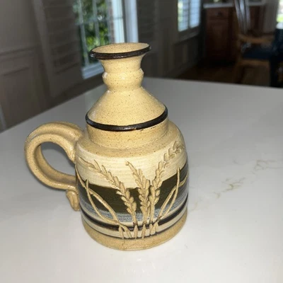 Vintage Stoneware Studio Pottery Thrown Jug, Bud Vase ,Candle HolderWheat Motif - Image 1 of 4