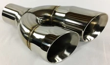 Exhaust Tip 2.25" Inlet 3.00" Outlet 9.50" long Dual Double Wall Slant Angle Sta