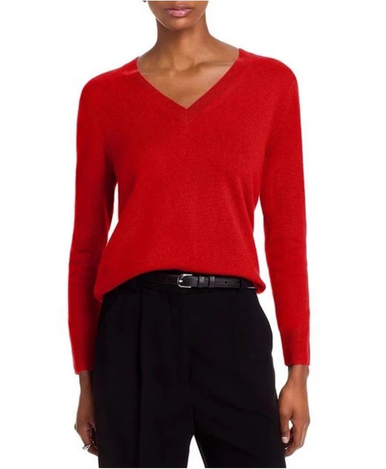 C by Bloomingdale's Women 100% 2 Ply Cashmere V -Neck Sweater Sz S Red Luxury