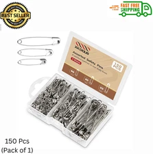 Safety Pins, 150 PCS Safety Pins Assorted, 3 Different Sizes Silver Safety Pins