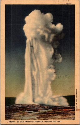 #ad Old Faithful Geyser Height 150 ft Yellowstone Park Haynes 1937 Postcard $4.95