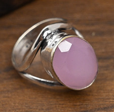 Pink Chalcedony Gemstone Handmade 925 Sterling Silver Adorable Ring Jewelry
