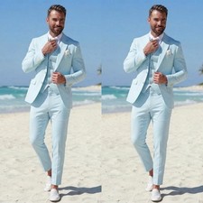 Blue Men's Suits 3Pcs Formal Wedding Grooms Jacket Coat Business Evening Tuxedos