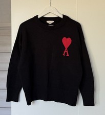 Ami Paris Alexandre Mattiussi Women  s Big Heart Cotton/Wool Black Sweater Size S
