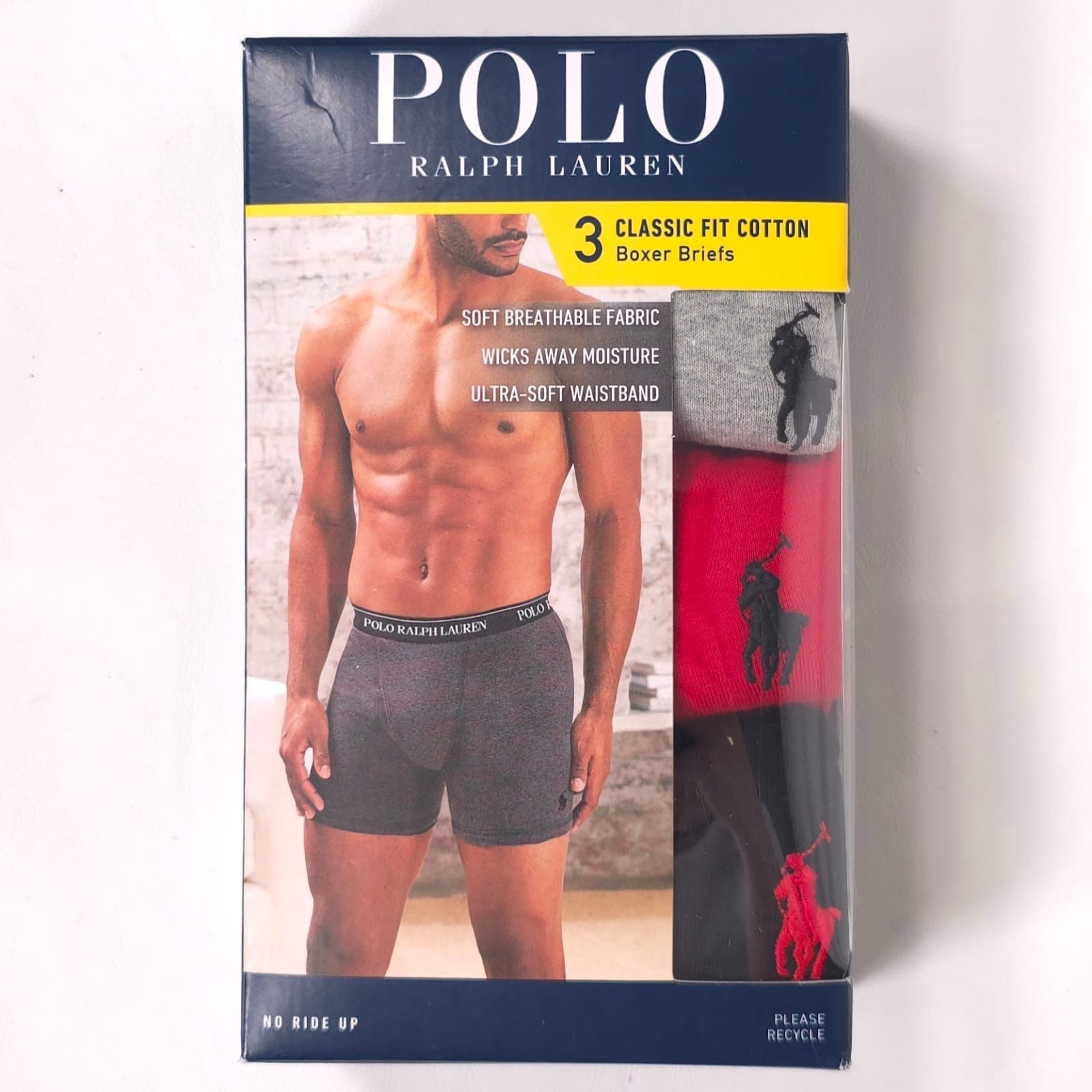 POLO RALPH LAUREN Men’s 3 PACK MEDIUM Classic Fit Cotton Boxer Briefs Multi
