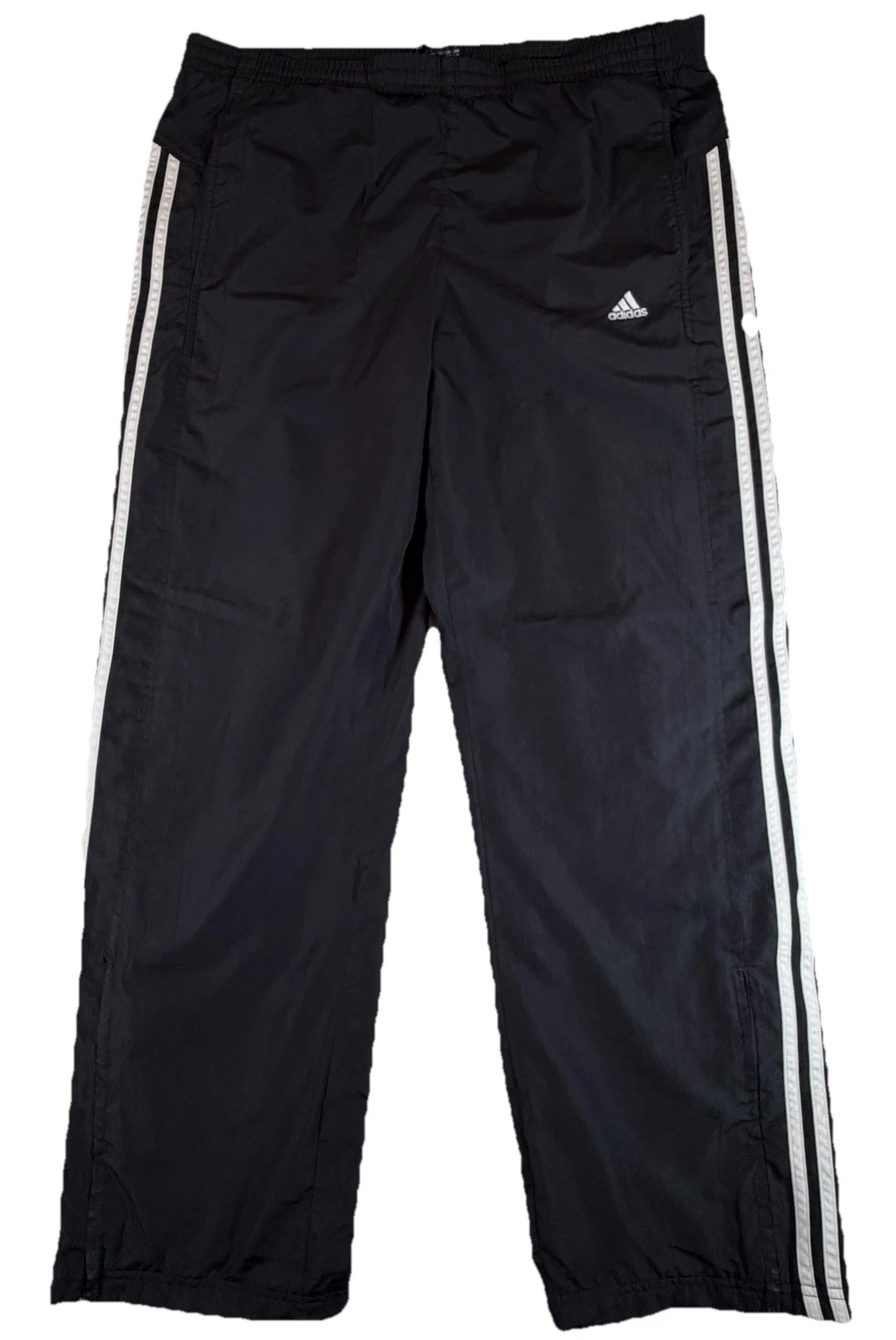 Vintage Adidas Track Pants Men Sz L Black Windbreaker Stretch Ankle Zip Trefoil