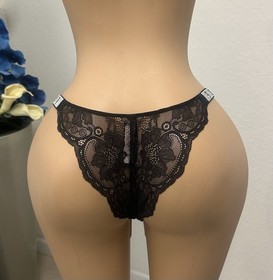 Victoria&rsquo;s Secret Very Sexy Black Lace Brazilian Panty Rhinestone Straps M NWT