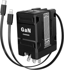 2 in 1 Retractable Gan Wall Charger with Dual Cables, Fast Charging 45W Retracta
