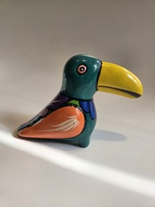 Mexican Ceramic Hand Painted Flower Toucan Bird, Dancing 2001